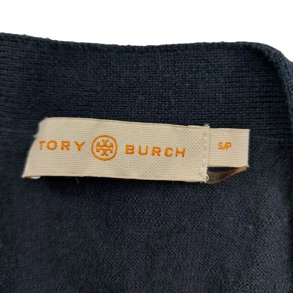 Tory Burch Cardigan Sweater Womens Small Navy Merino Wool Button Up Knitted - Picture 11 of 13